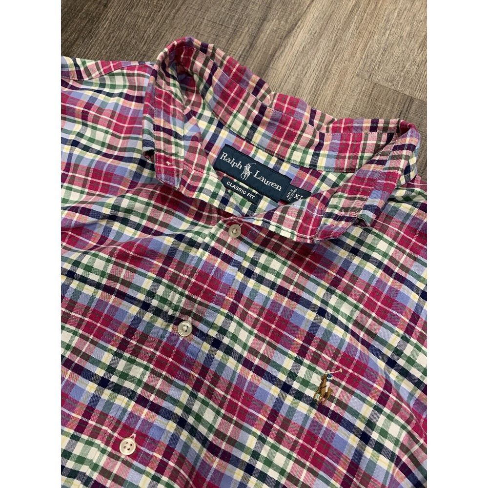 Ralph Lauren Long Sleeve Button Down Men's Size XL Plaid Classic Fit Pink‎